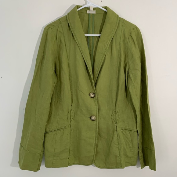 J Jill Small Tall 100% Linen Chartreuse Blazer New - Picture 2 of 12